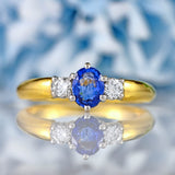 Ellibelle Jewellery Vintage 1990 Sapphire & Diamond 18ct Gold Three-Stone Ring