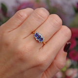 Ellibelle Jewellery Vintage 1990 Sapphire & Diamond 18ct Gold Triple-Cluster Ring