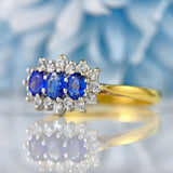 Ellibelle Jewellery Vintage 1990 Sapphire & Diamond 18ct Gold Triple-Cluster Ring