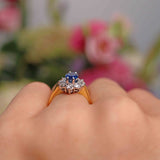 Ellibelle Jewellery Vintage 1990 Sapphire & Diamond Gold Cluster Engagement Ring (1.47ct)