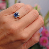 Ellibelle Jewellery Vintage 1990 Sapphire & Diamond Gold Cluster Engagement Ring (1.47ct)