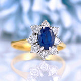 Ellibelle Jewellery Vintage 1990 Sapphire & Diamond Gold Cluster Engagement Ring (1.47ct)