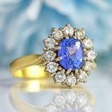 Ellibelle Jewellery Vintage 1990 Tanzanite & Diamond 18ct Gold Cluster Ring