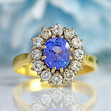 Ellibelle Jewellery Vintage 1990 Tanzanite & Diamond 18ct Gold Cluster Ring