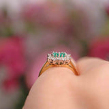 Ellibelle Jewellery Vintage 1990 Two-Stone Emerald & Diamond 18ct Gold Cluster Ring