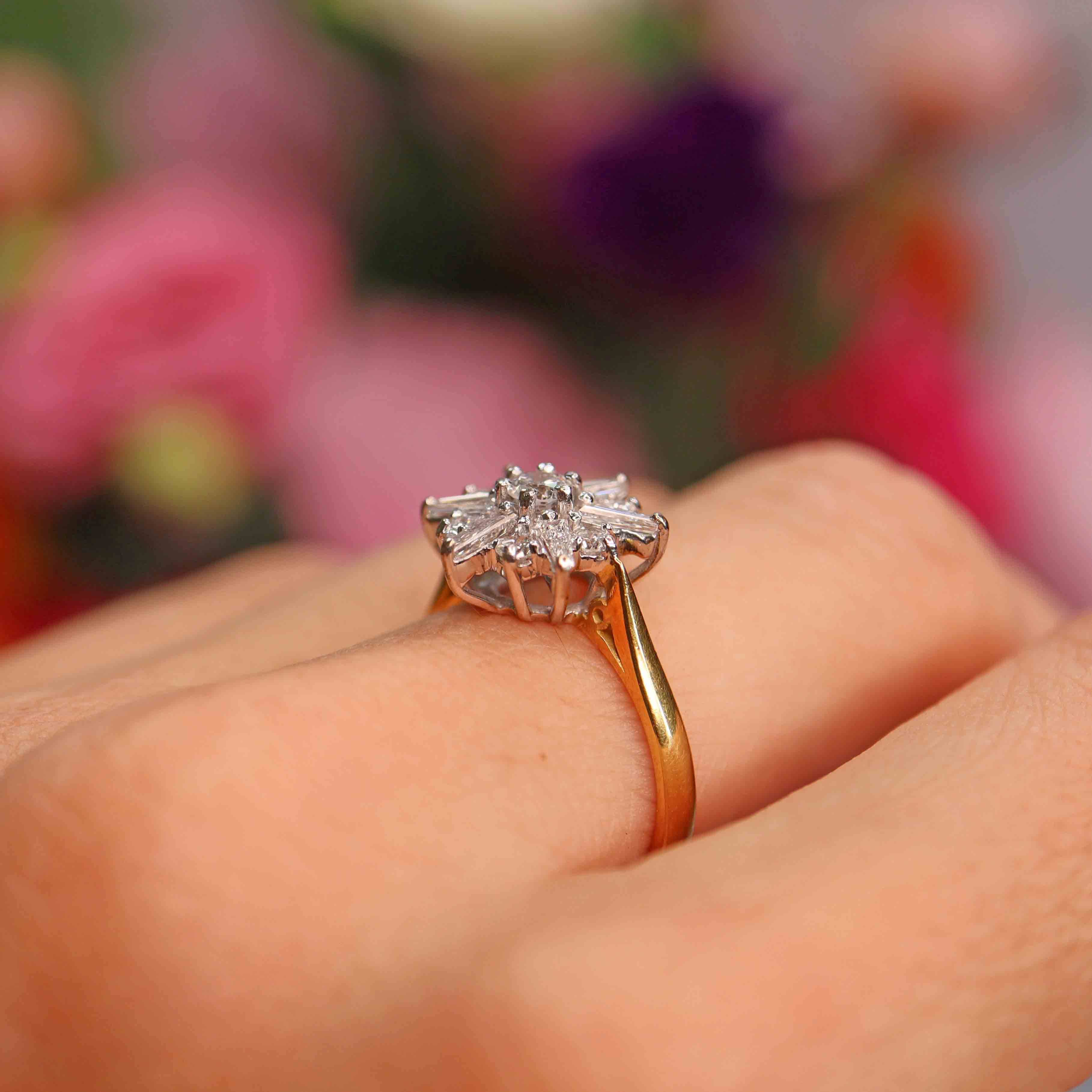 Ellibelle Jewellery Vintage 1990 Vari-Cut Diamond 18ct Gold Star-Cluster Ring (0.50cts)