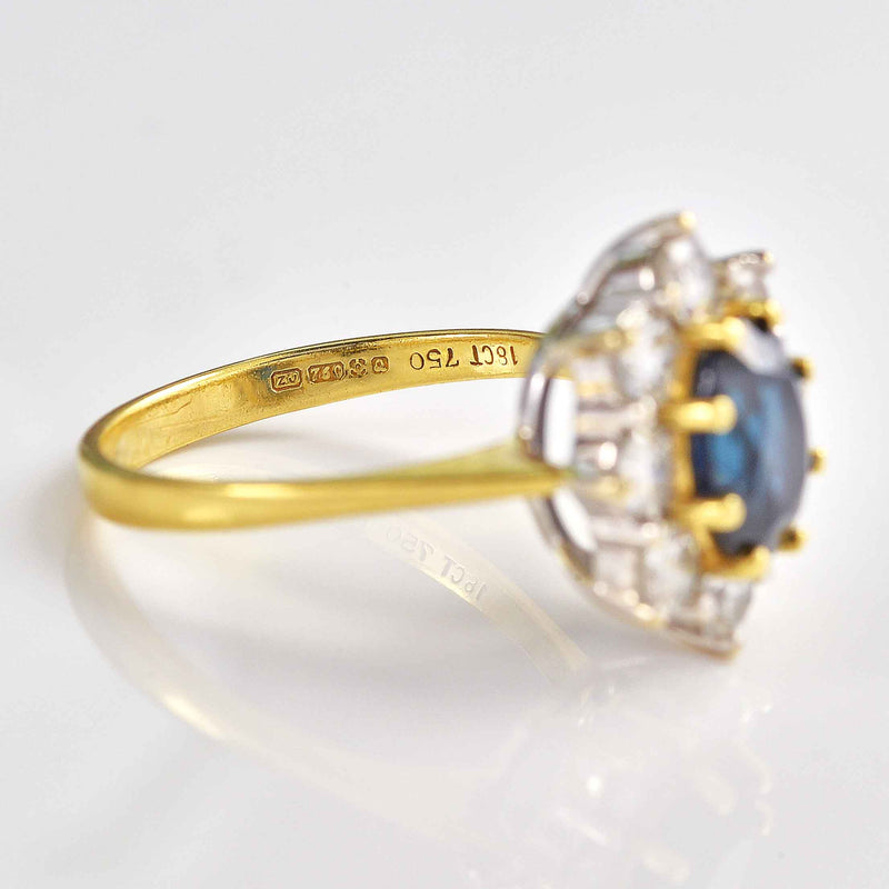 Ellibelle Jewellery Vintage 1990s Sapphire & Diamond 18ct Gold Cluster Engagement Ring