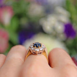 Ellibelle Jewellery Vintage 1990s Sapphire & Diamond 18ct Gold Cluster Engagement Ring