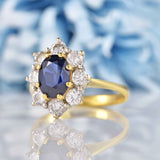 Ellibelle Jewellery Vintage 1990s Sapphire & Diamond 18ct Gold Cluster Engagement Ring