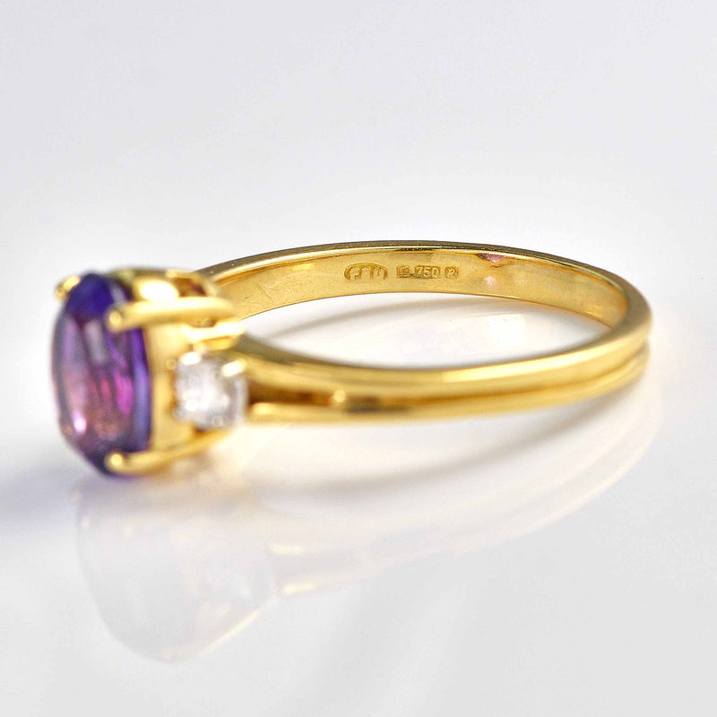 Ellibelle Jewellery Vintage 1991 Amethyst & Diamond 18ct Gold Trilogy Ring
