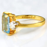 Ellibelle Jewellery Vintage 1991 Aquamarine & Diamond 18ct Gold Three-Stone Trilogy Ring