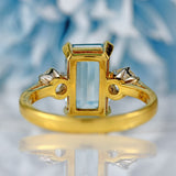 Ellibelle Jewellery Vintage 1991 Aquamarine & Diamond 18ct Gold Three-Stone Trilogy Ring
