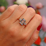 Ellibelle Jewellery Vintage 1991 Aquamarine & Diamond 18ct Gold Three-Stone Trilogy Ring