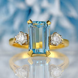 Ellibelle Jewellery Vintage 1991 Aquamarine & Diamond 18ct Gold Three-Stone Trilogy Ring
