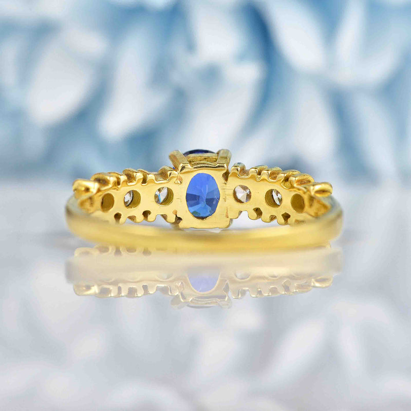 Ellibelle Jewellery Vintage 1991 Blue Sapphire & Diamond 18ct Gold Ring