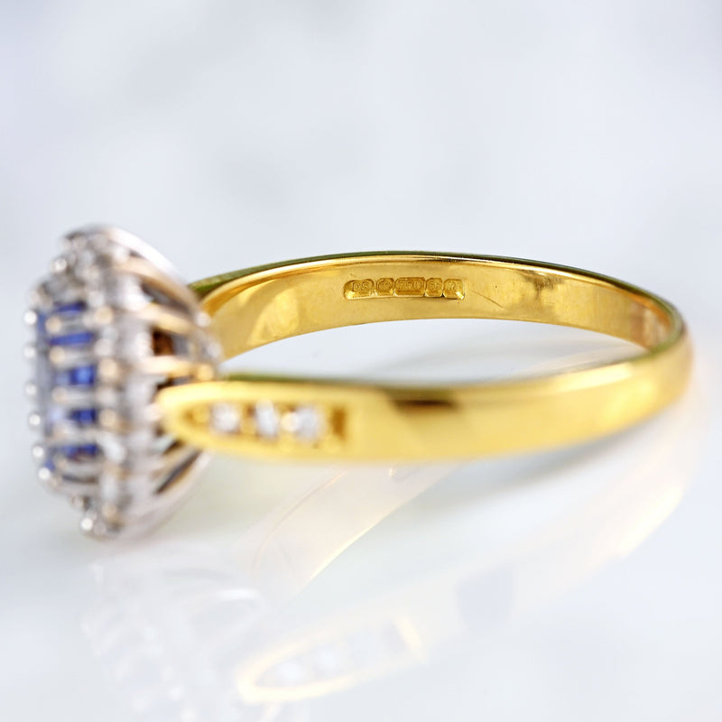 Ellibelle Jewellery Vintage 1991 Ceylon Sapphire & Diamond 18ct Gold Cluster Ring