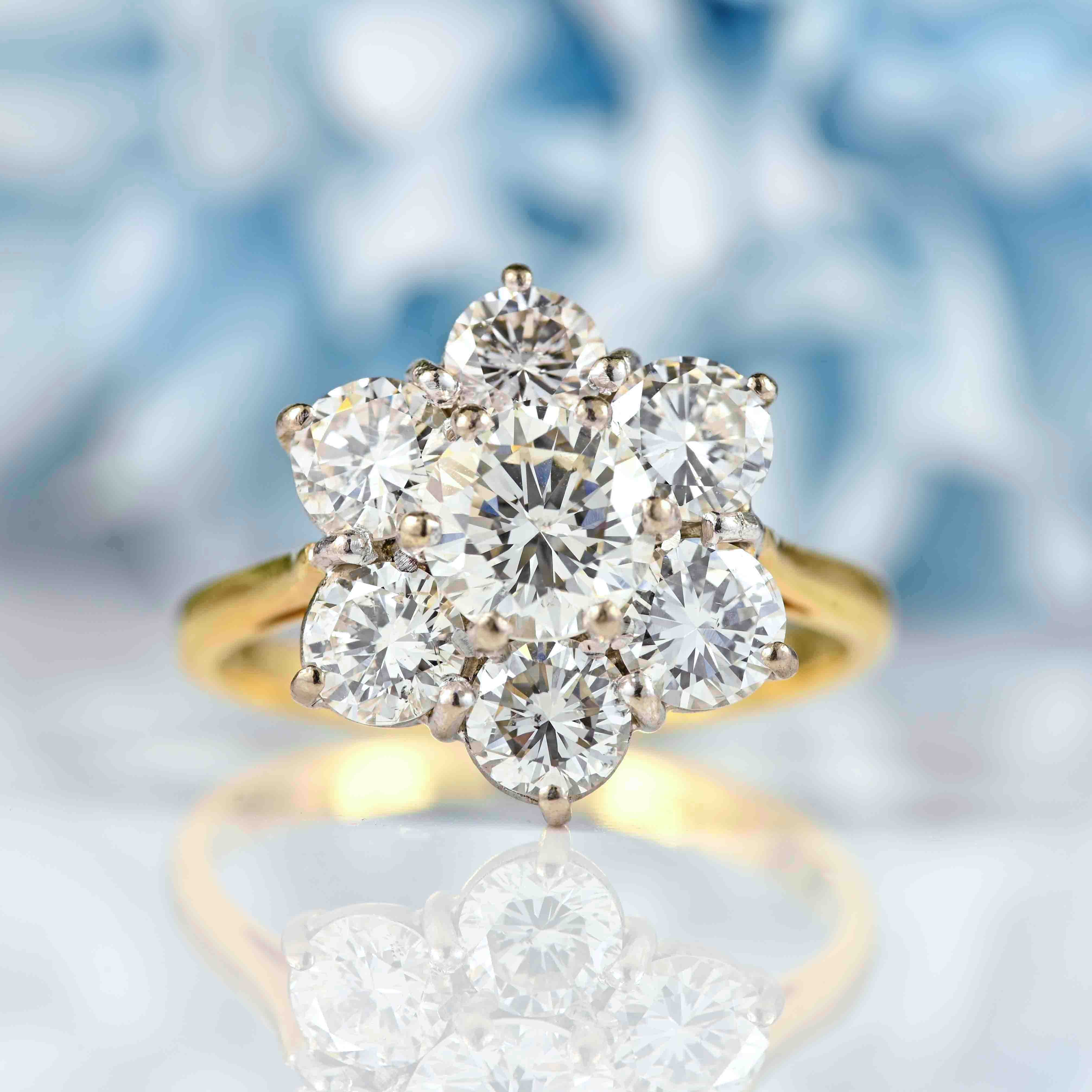 Ellibelle Jewellery Vintage 1991 Diamond 18ct Gold Daisy Cluster Engagement Ring (2.80ct)