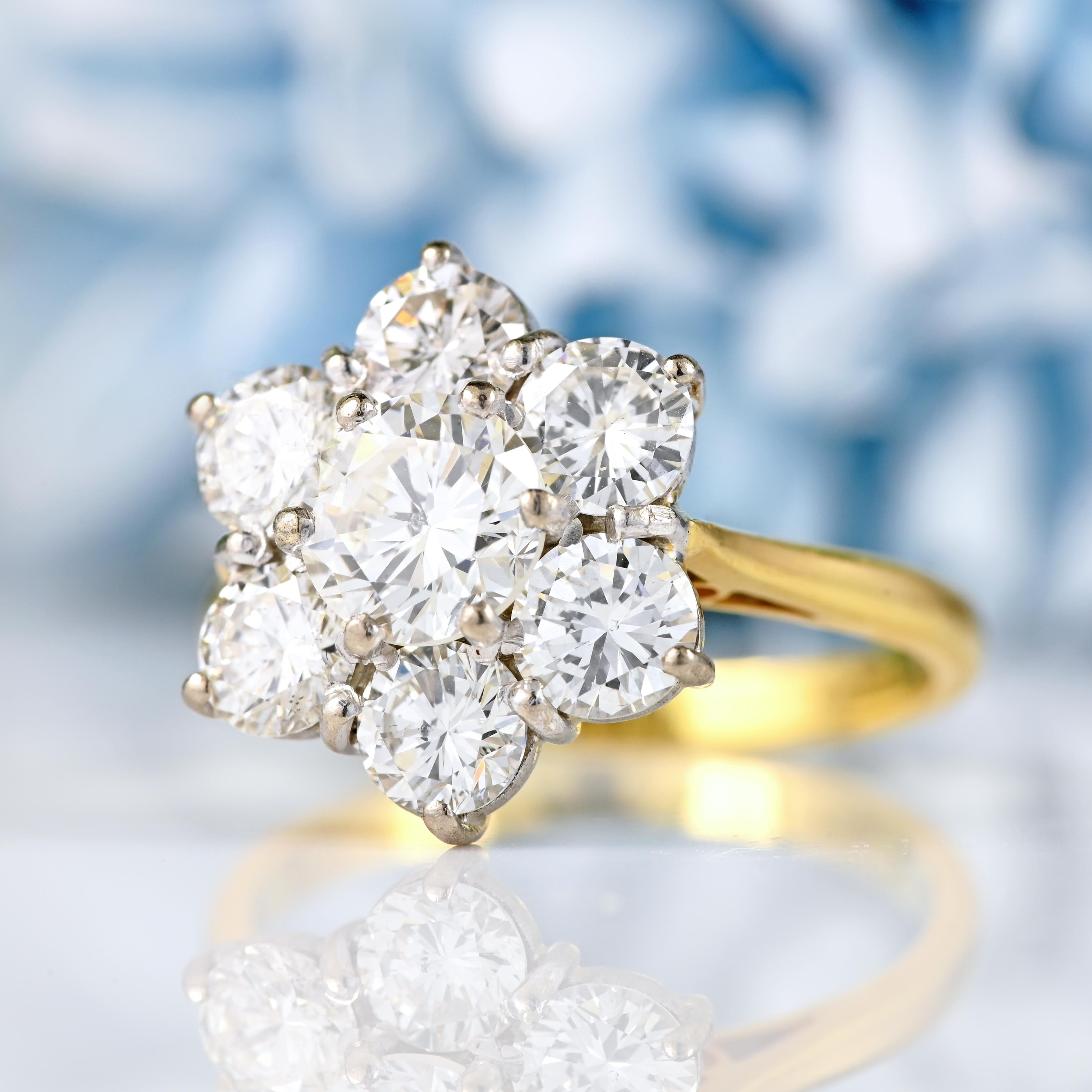 Ellibelle Jewellery Vintage 1991 Diamond 18ct Gold Daisy Cluster Engagement Ring (2.80ct)