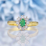 Ellibelle Jewellery Vintage 1991 Emerald & Diamond 18ct Gold Cluster Ring