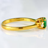 Ellibelle Jewellery Vintage 1991 Emerald & Diamond 18ct Gold Three-Stone Engagement Ring