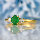Ellibelle Jewellery Vintage 1991 Emerald & Diamond 18ct Gold Three-Stone Engagement Ring