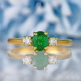 Ellibelle Jewellery Vintage 1991 Emerald & Diamond 18ct Gold Three-Stone Engagement Ring