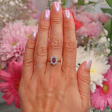 Ellibelle Jewellery Vintage 1991 Natural Ruby & Diamond 18ct Gold Cluster Engagement Ring