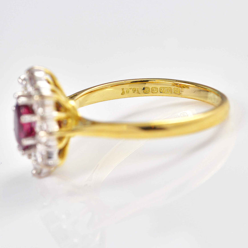 Ellibelle Jewellery Vintage 1991 Natural Ruby & Diamond 18ct Gold Cluster Engagement Ring