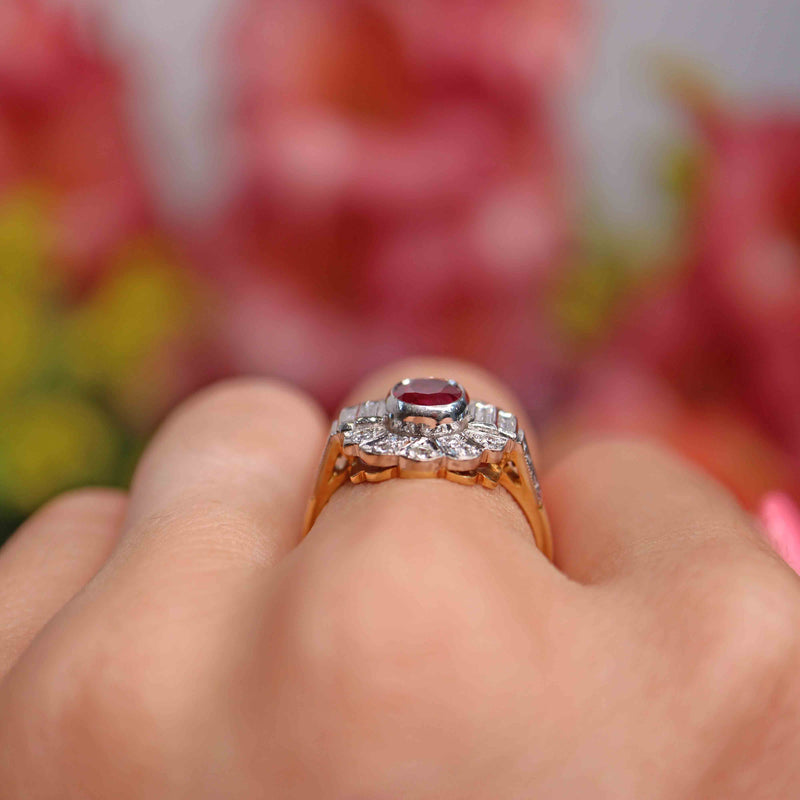 Ellibelle Jewellery Vintage 1991 Ruby & Diamond 18ct Gold Statement Ring