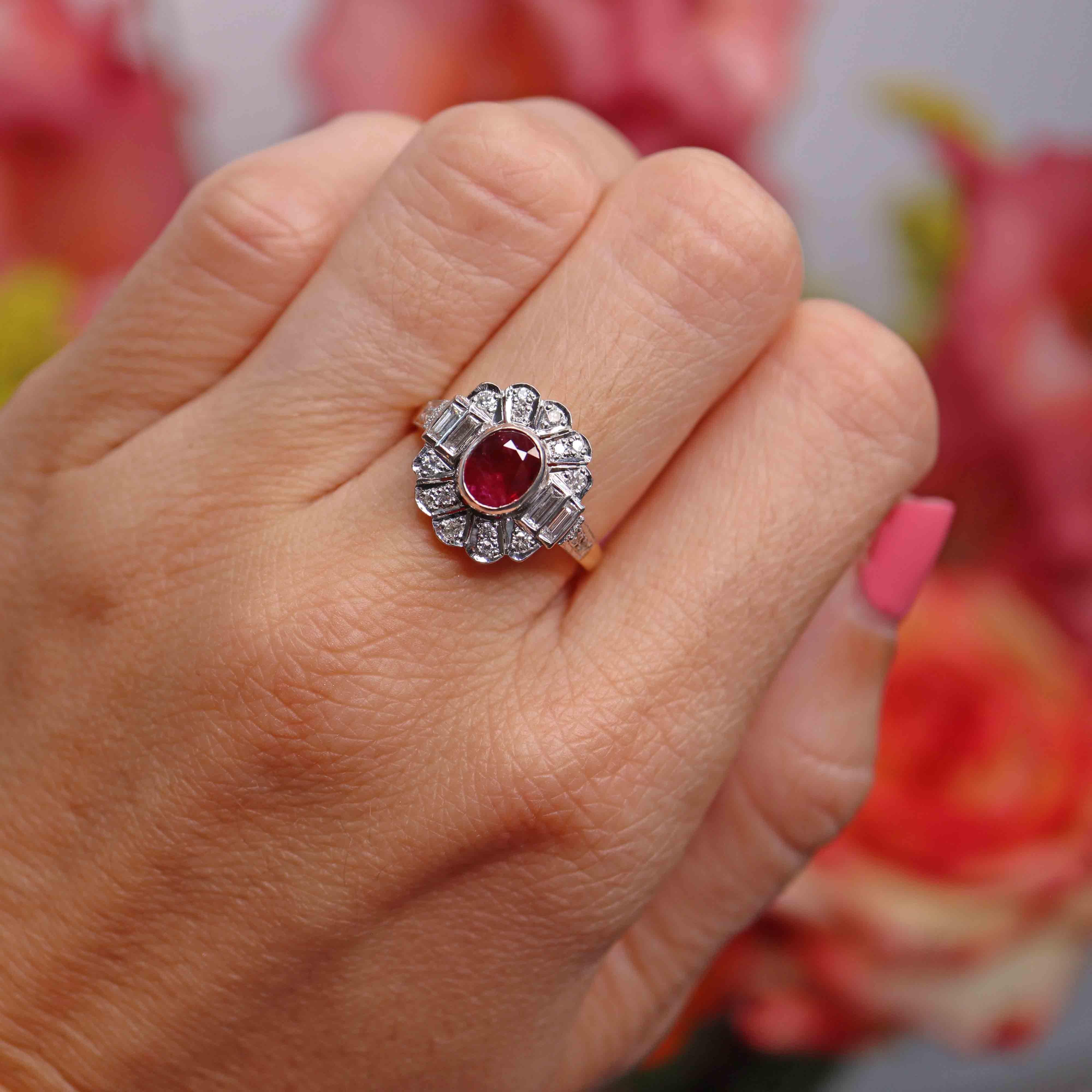 Ellibelle Jewellery Vintage 1991 Ruby & Diamond 18ct Gold Statement Ring