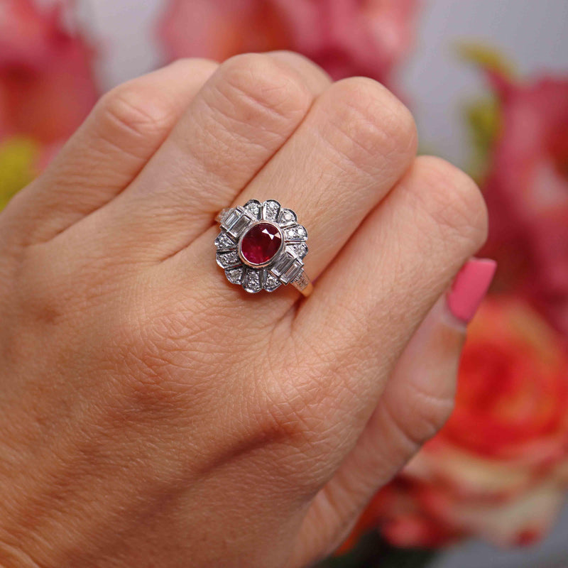 Ellibelle Jewellery Vintage 1991 Ruby & Diamond 18ct Gold Statement Ring
