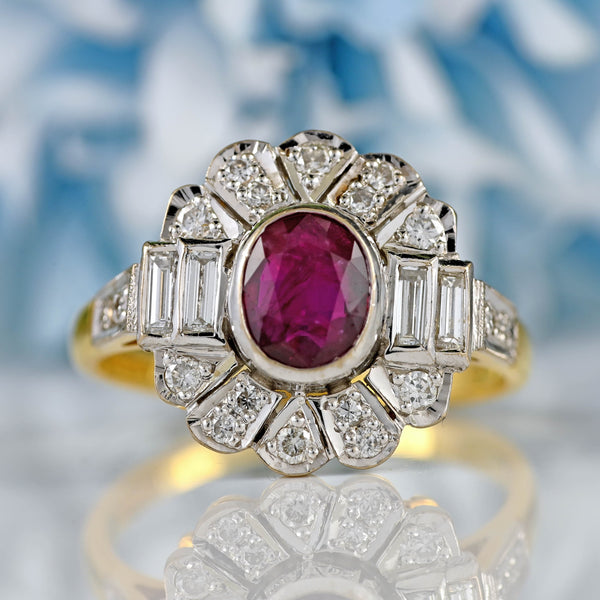 Ellibelle Jewellery Vintage 1991 Ruby & Diamond 18ct Gold Statement Ring