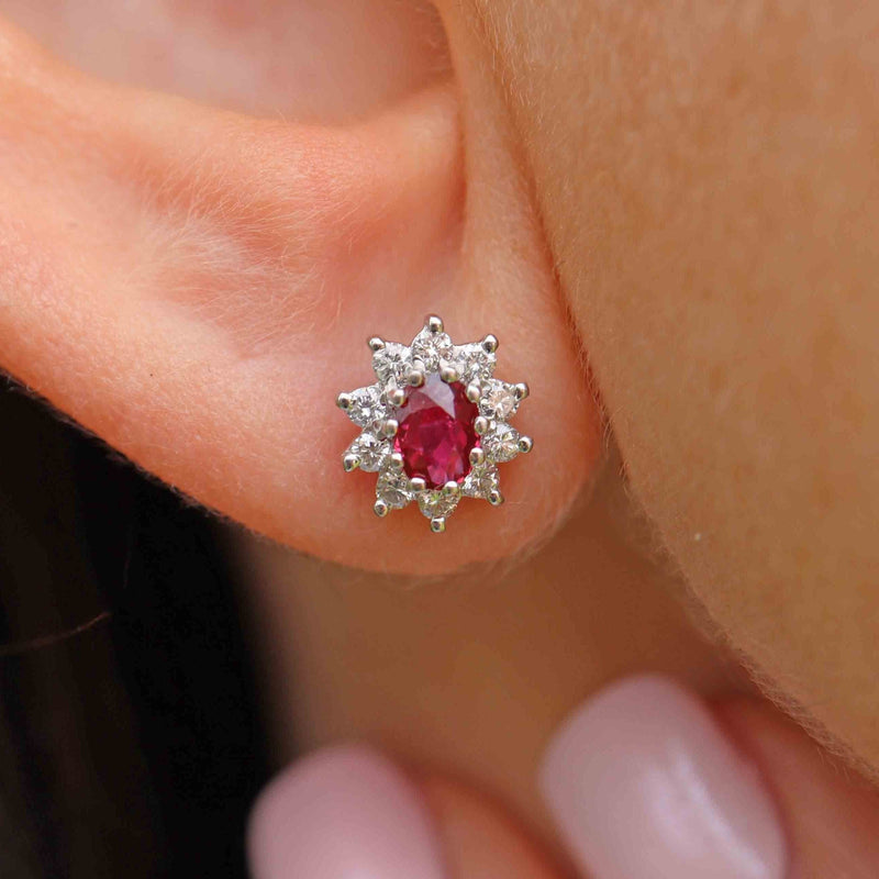 Ellibelle Jewellery Vintage 1991 Ruby & Diamond Cluster Stud Earrings