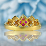Ellibelle Jewellery Vintage 1991 Ruby & Princess-Cut Diamond 18ct Gold Ring