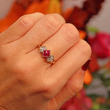 Ellibelle Jewellery Vintage 1991 Ruby & Princess-Cut Diamond 18ct Gold Ring