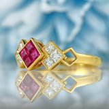Ellibelle Jewellery Vintage 1991 Ruby & Princess-Cut Diamond 18ct Gold Ring