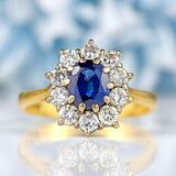 Ellibelle Jewellery Vintage 1991 Sapphire & Diamond 18ct Gold Cluster Engagement Ring