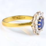 Ellibelle Jewellery Vintage 1991 Sapphire & Diamond 18ct Gold Cluster Engagement Ring