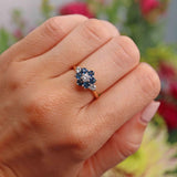 Ellibelle Jewellery Vintage 1991 Sapphire & Diamond 18ct Gold Daisy Cluster Ring