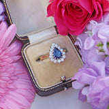 Ellibelle Jewellery Vintage 1991 Sapphire & Diamond 18ct Gold Pear Cluster Engagement Ring (1.30cts)
