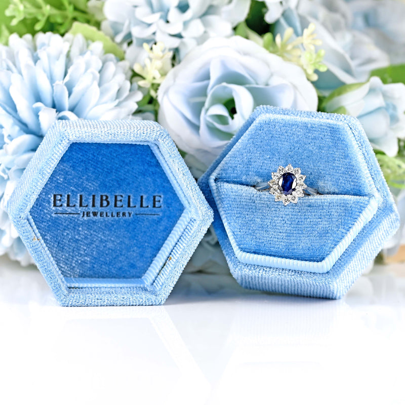Ellibelle Jewellery Vintage 1991 Sapphire & Diamond 18ct White Gold Cluster Ring