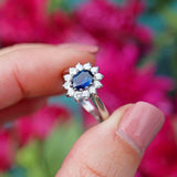 Ellibelle Jewellery Vintage 1991 Sapphire & Diamond 18ct White Gold Cluster Ring