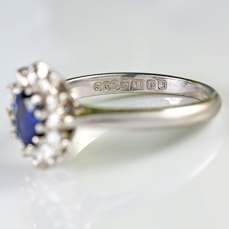 Ellibelle Jewellery Vintage 1991 Sapphire & Diamond 18ct White Gold Cluster Ring