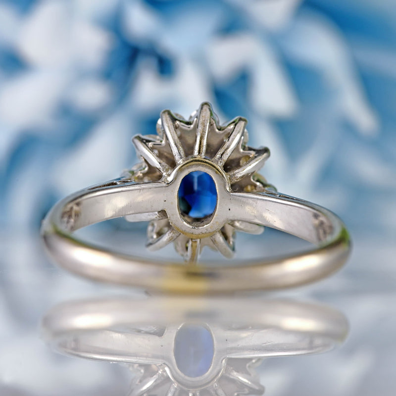 Ellibelle Jewellery Vintage 1991 Sapphire & Diamond 18ct White Gold Cluster Ring