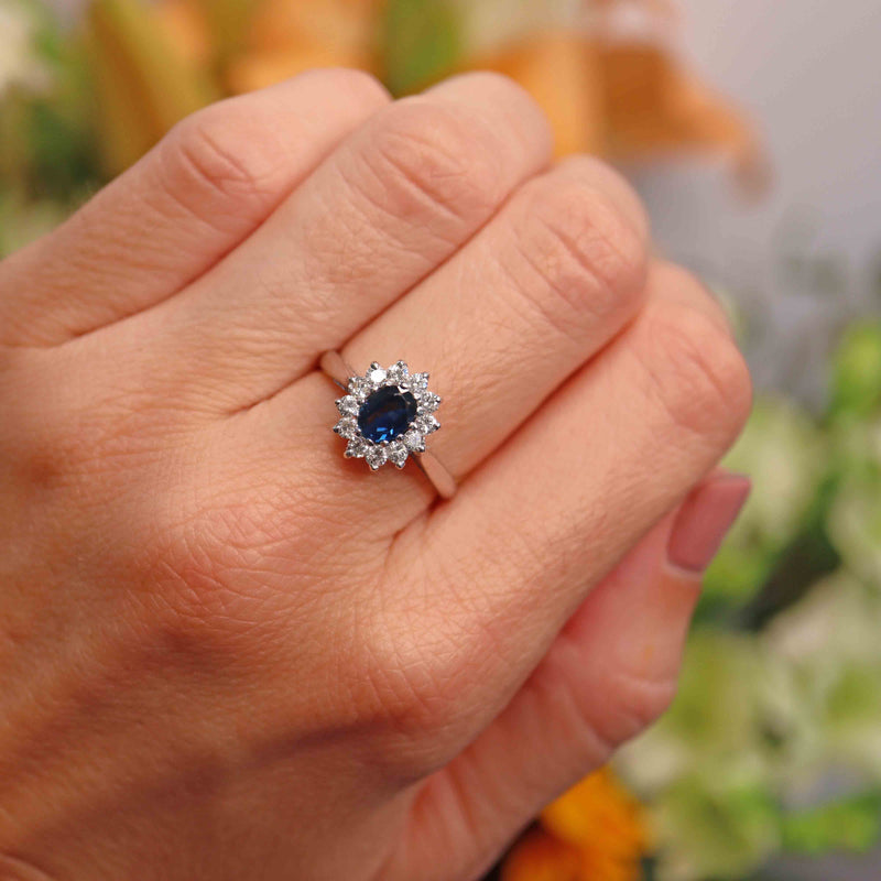 Ellibelle Jewellery Vintage 1991 Sapphire & Diamond 18ct White Gold Cluster Ring