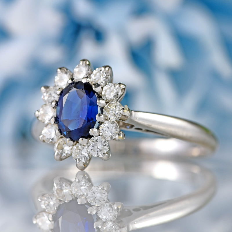Ellibelle Jewellery Vintage 1991 Sapphire & Diamond 18ct White Gold Cluster Ring