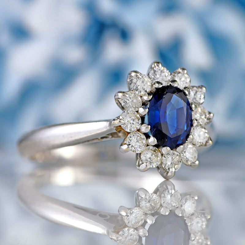 Ellibelle Jewellery Vintage 1991 Sapphire & Diamond 18ct White Gold Cluster Ring