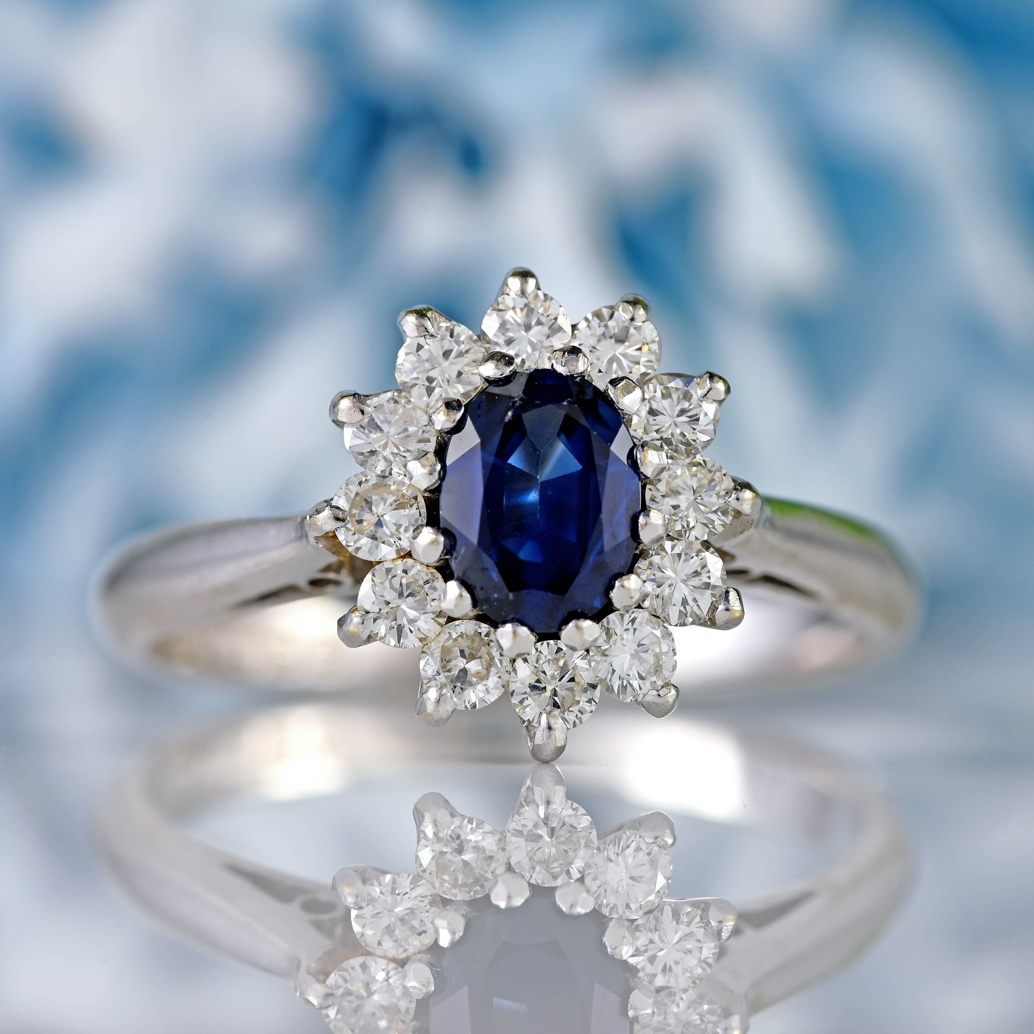 Ellibelle Jewellery Vintage 1991 Sapphire & Diamond 18ct White Gold Cluster Ring