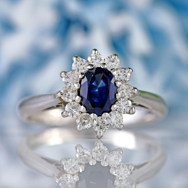 Ellibelle Jewellery Vintage 1991 Sapphire & Diamond 18ct White Gold Cluster Ring