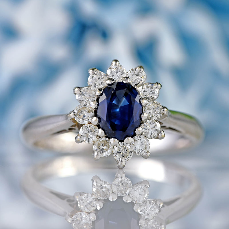 Ellibelle Jewellery Vintage 1991 Sapphire & Diamond 18ct White Gold Cluster Ring
